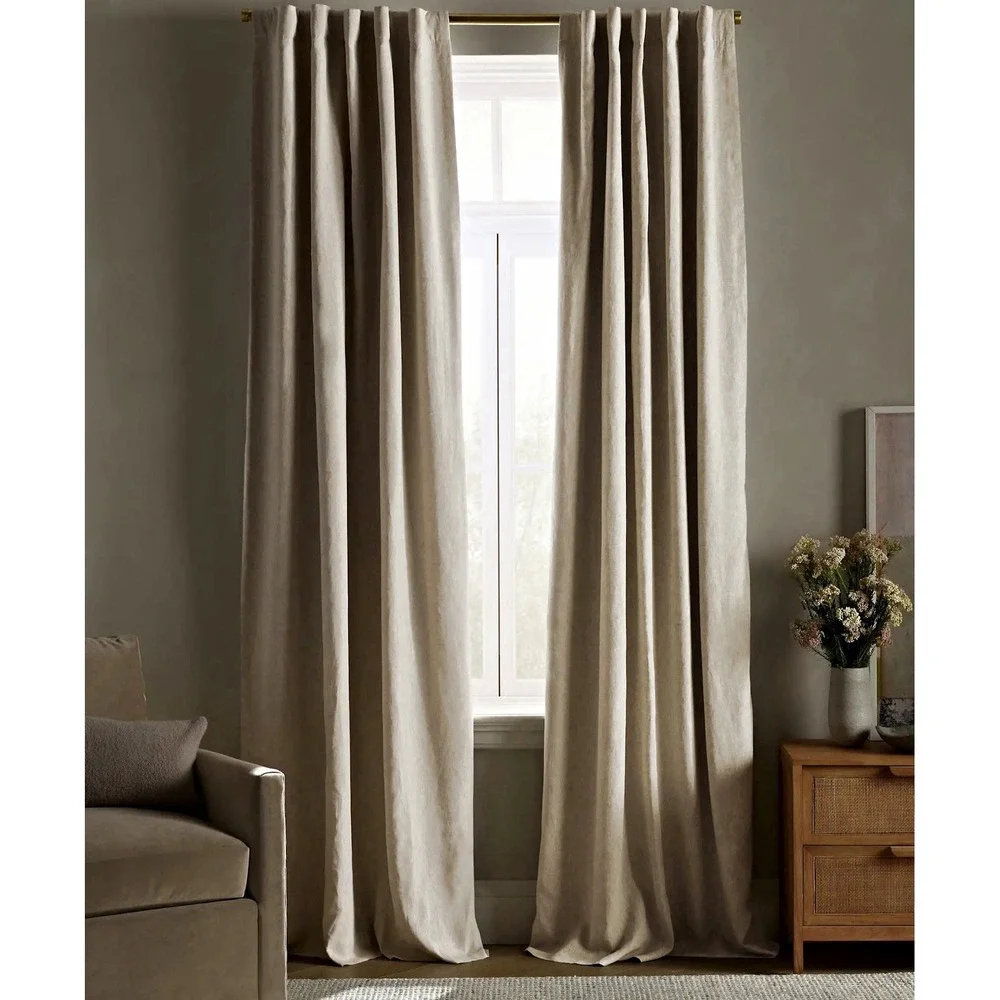 NWT Quince Textured Cotton Room Darkening Rod Pocket Curtain Panel 48x96 Flax